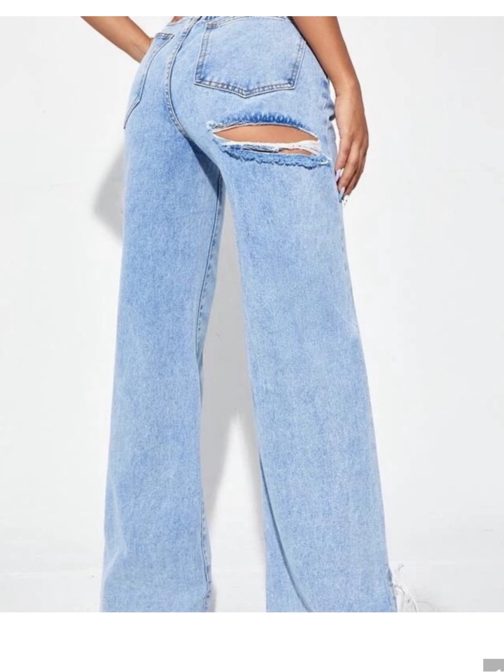 High waisted split hem jeans bum distress